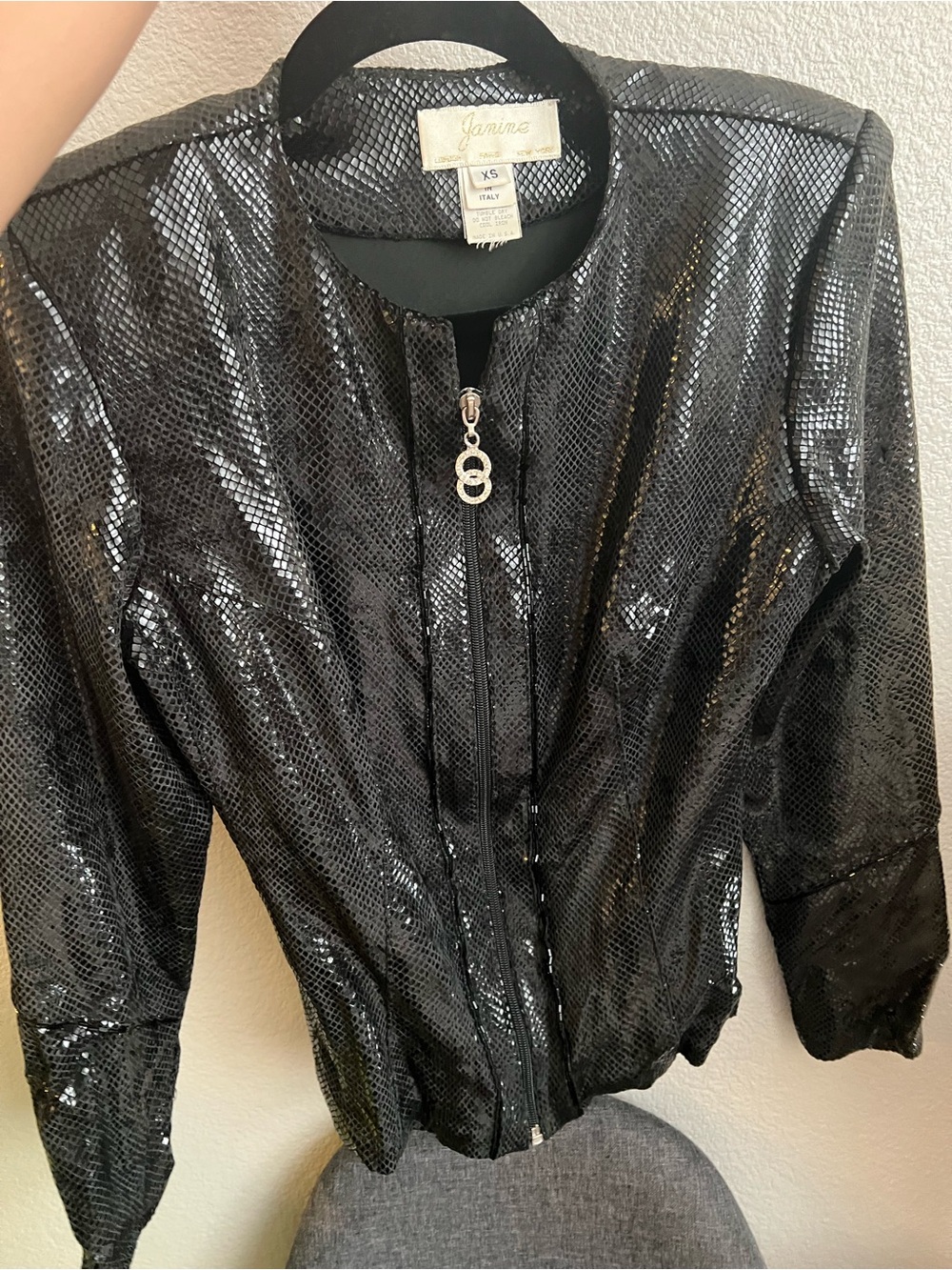 Black Faux-Snakeskin Zip-Front Jacket - XS